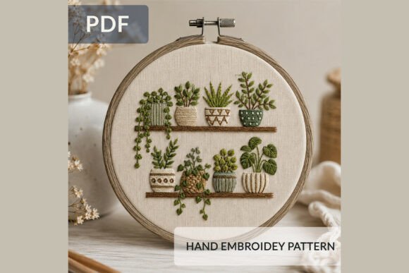 Botanical Shelf Hand Embroidery Pattern for Holiday Gifts