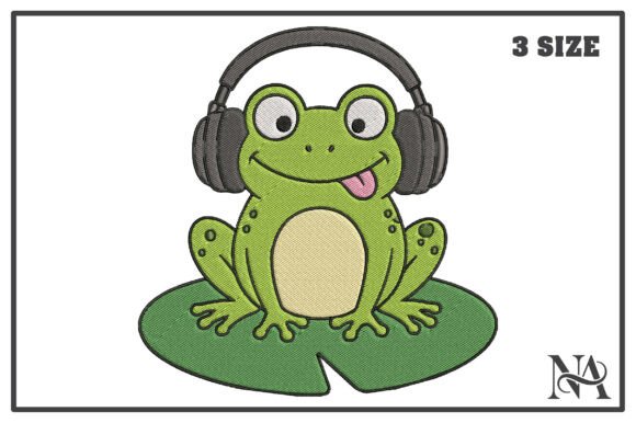 Funny Frog with Headphones Embroidery