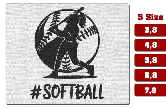 Girl Softball Player Machine Embroidery