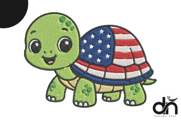 Patriotic USA Flag Turtle Embroidery